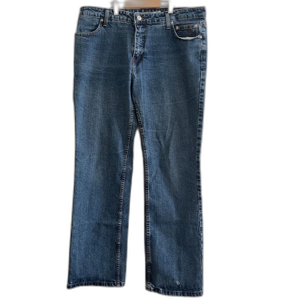 Harley Davidson Vintage Blue Denim Bootcut Jeans Women's Mid Rise Biker Jeans 14